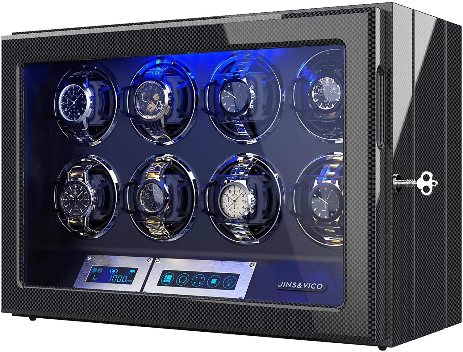 Jins & Vico Watch Winder For 8 Watches, Black, Plastic, With Led